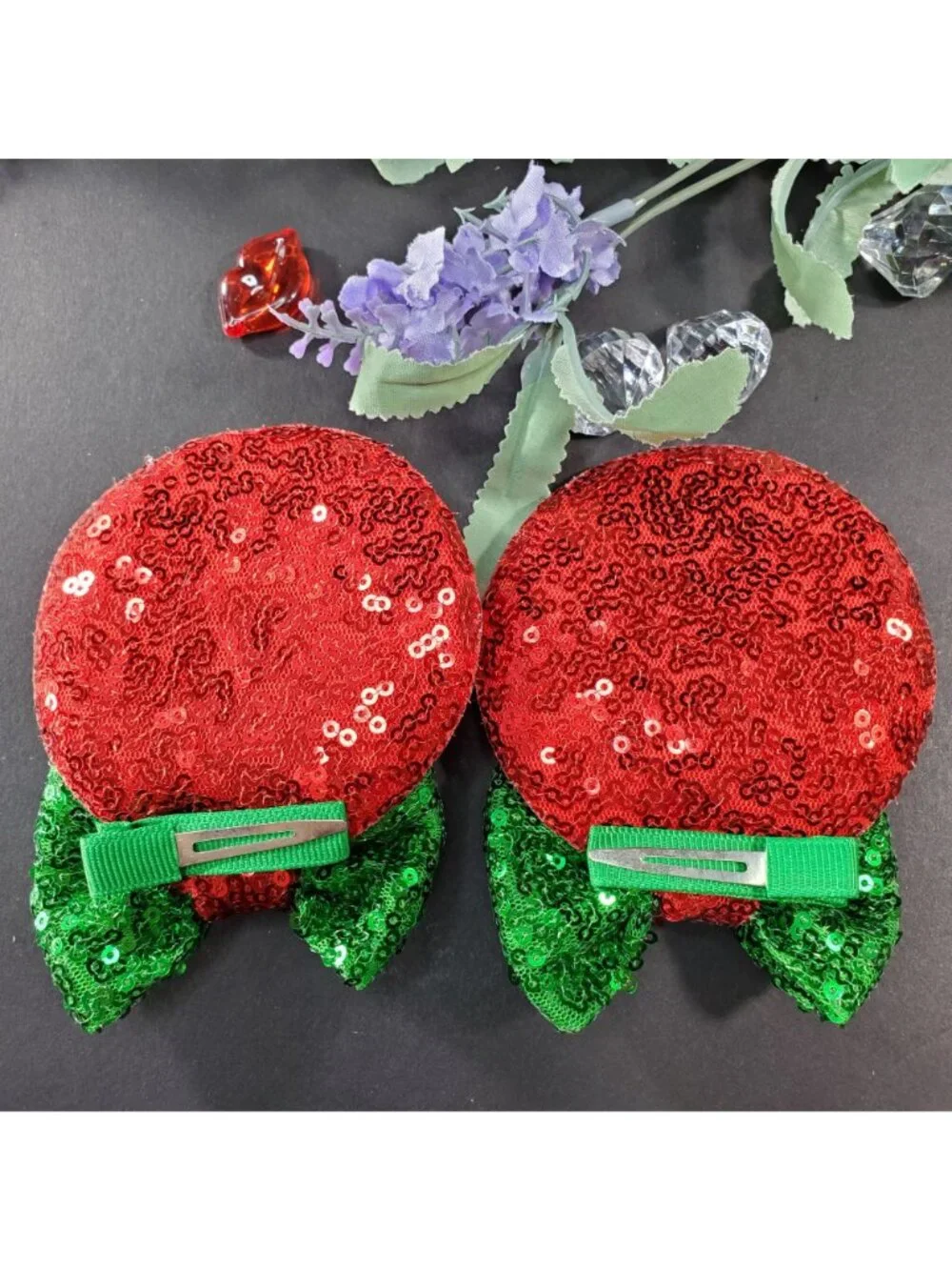 Minnie Mouse Ears Barretts Christmas Sequins Red Hair Bow Clips Hair Accessories